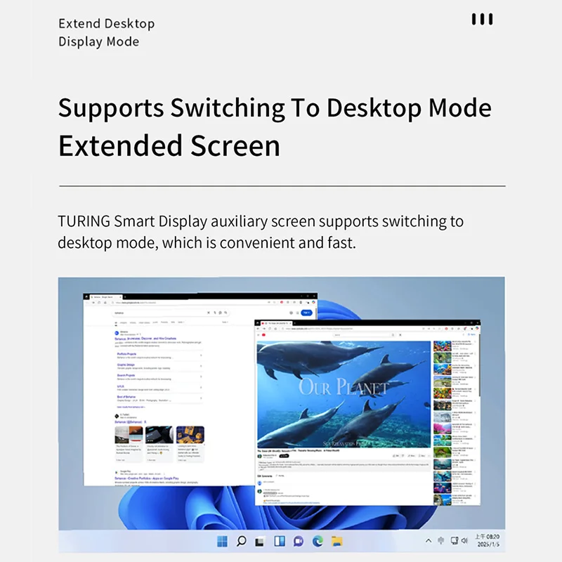 Layar Pintar USB IPS 8 Inci Baru TURZX 1280X800 Layar Sekunder Diperpanjang Desktop CPU GPU RAM Monitor Komputer untuk Windows 10 11