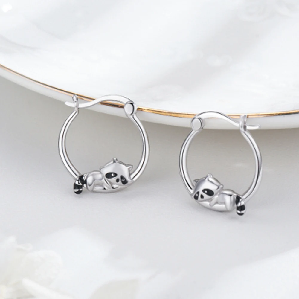 Harong Silver Color Raccoon Hoop Earrings High Quality Cute Animal Collection Trendy Jewelry Accessories Earrings for Women Girl