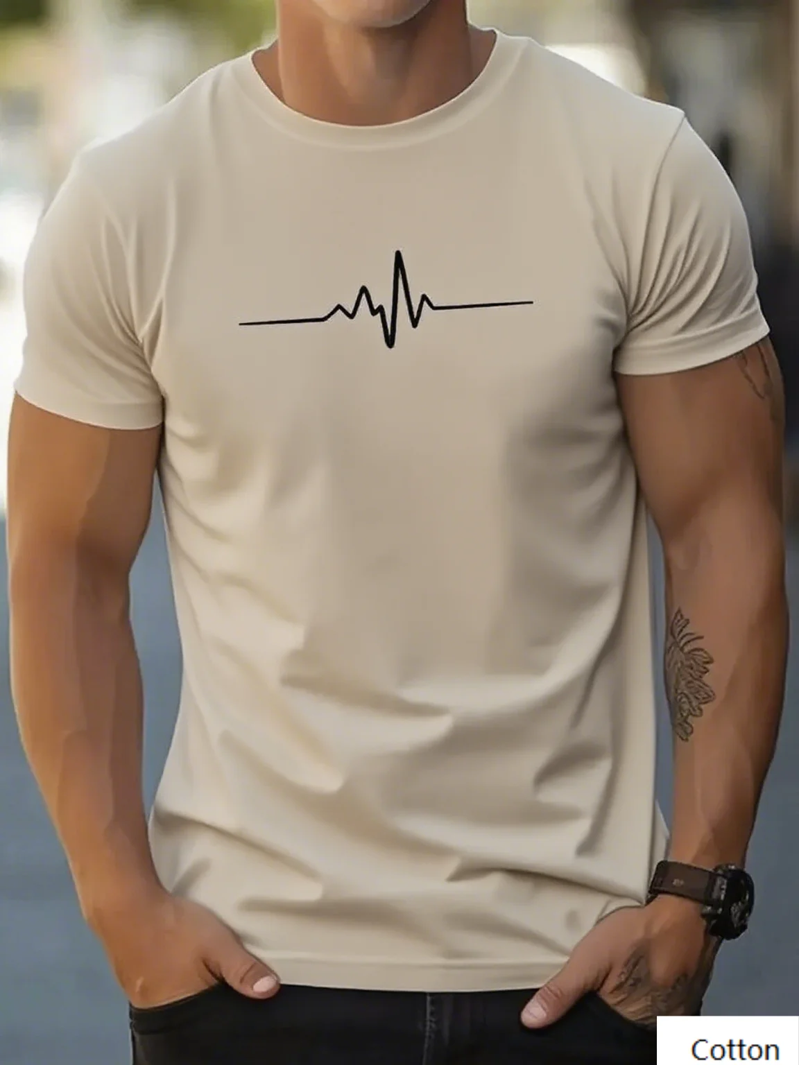 

Мужская хлопковая футболка с принтом и элементом Heartbeat, минималистичная эстетика и значение жизни, подходит для любого случая, S-4XL