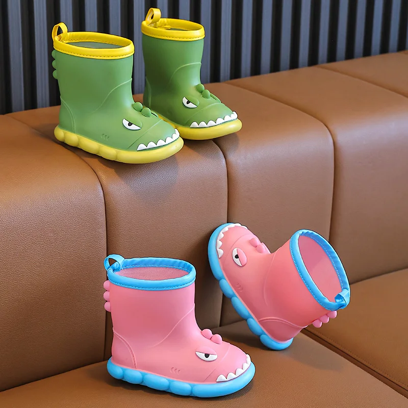 Dinosaur Children's Rain Boots Boys And Girls Cute Anti-slip Wear-Resistant Rain Shoes Soft Soled Outdoor Waterproof Shoes image 3