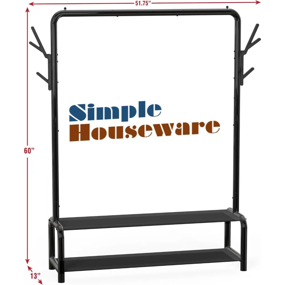 52-Inch Freestanding Closet Garment Rack with Storage Shelves & Hooks - Space-Saving Organizer for Home & Office