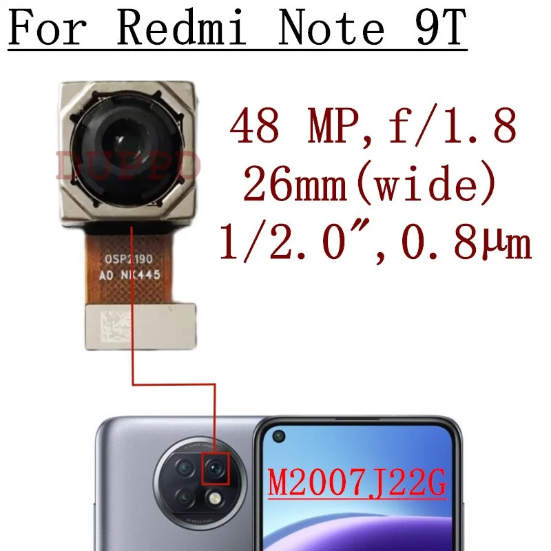 Front Rear Camera For Xiaomi Redmi Note 9T M2007J22G, J22 Frontal Selfie Back Main Ultrawide Macro Depth Camera Module