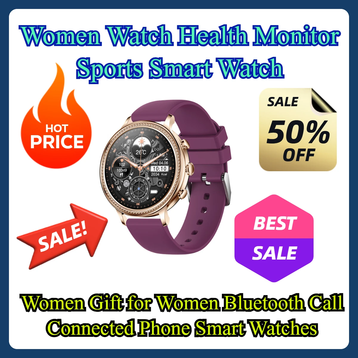 

Women Watch Health Monitor Sports Smart Watch Women Gift for Women Bluetooth Call Connected Phone Smart Watches