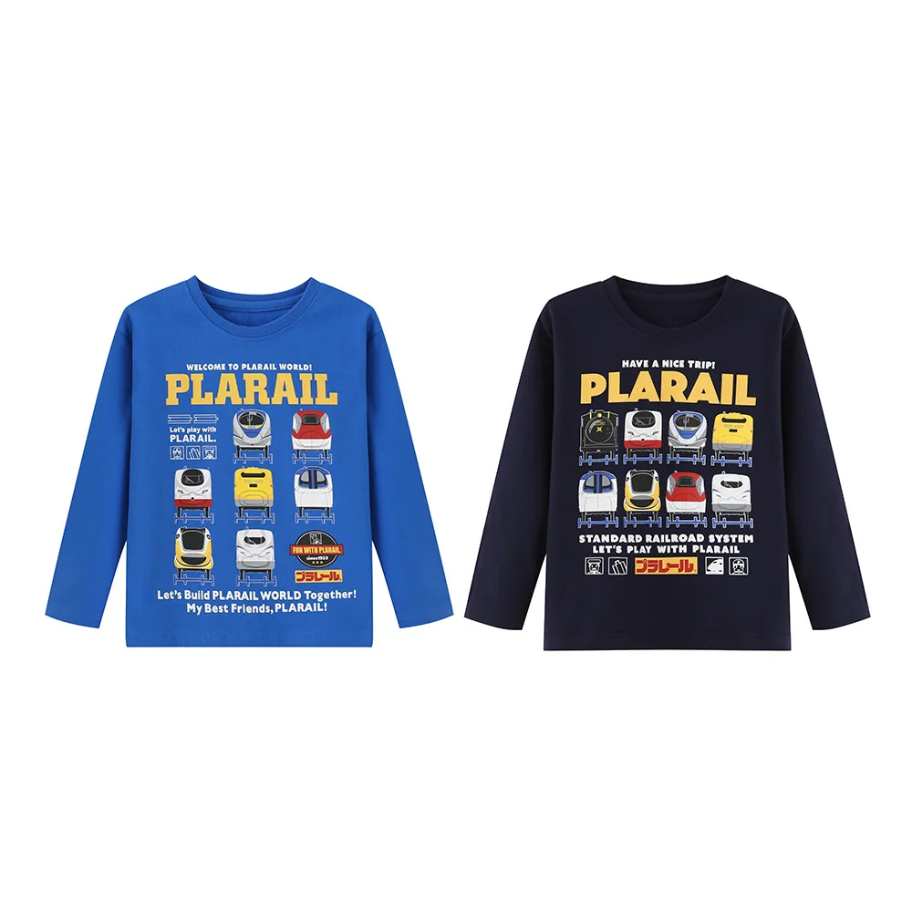 

Autumn Boys Long Sleeve T-Shirt Spring & Fall Cotton Kids Top Cartoon Car Train Print in Japanese 100-140 Junior clothing