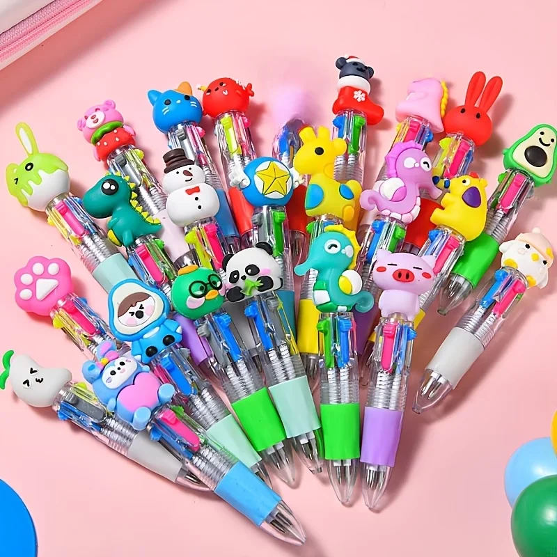 12/24Pcs Random Styles Cute Cartoon Four-color Pen for Kids Birthday Kindergarten Home-school Carnival Christmas Gift Rewards image 2