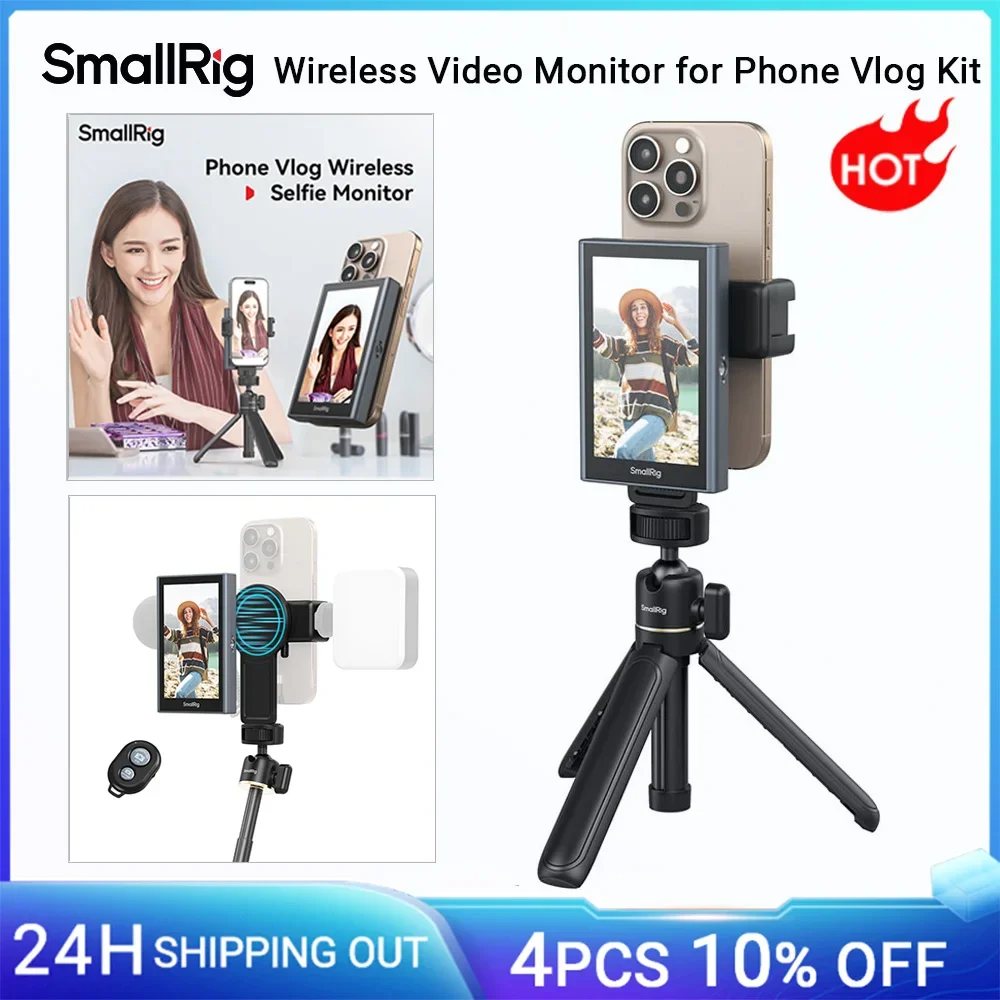 

SmallRig Wireless Video Selfie Monitor Screen, Phone Vlog Kit for iPhone 17 Sync Rear Camera w/Magnetic Phone Holder Clip Remote