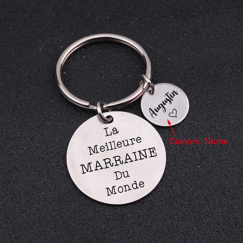 Personalized Mother's Day Gift Keyring Set Custom Name French Engraved Keychain for Godmother: La Meilleure MARRAINE Du Monde