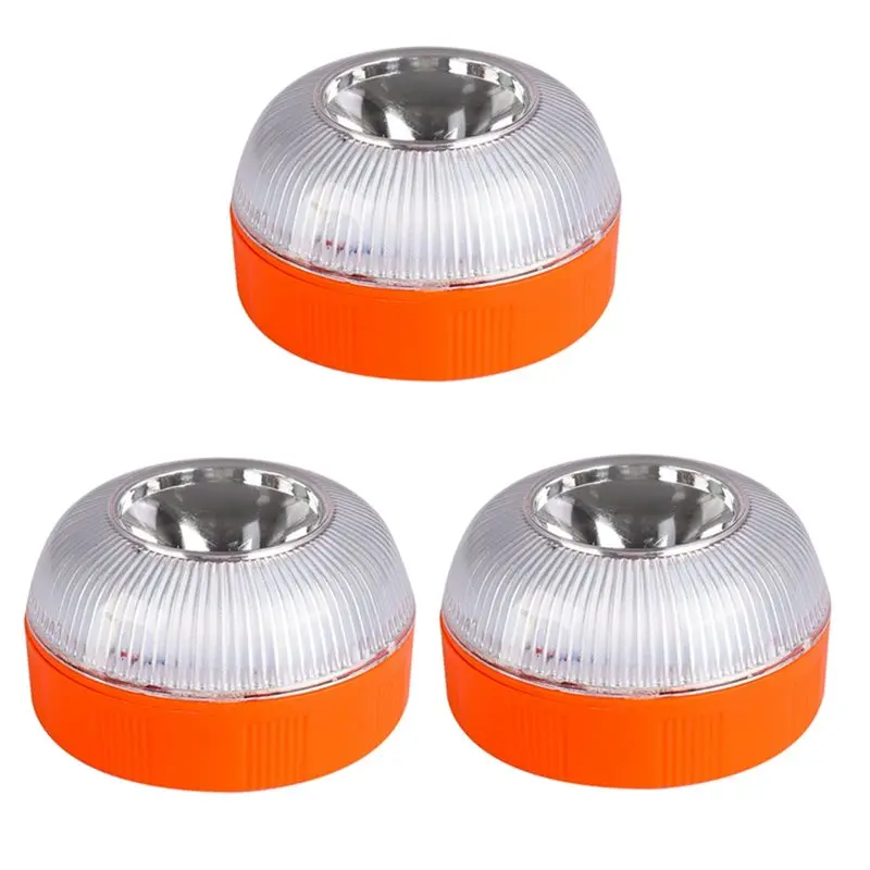 V16 Emergency LED Flash Lights 3Pcs White& Yellow Warning Lamp Set With Magnet Base Traffic Safety Light