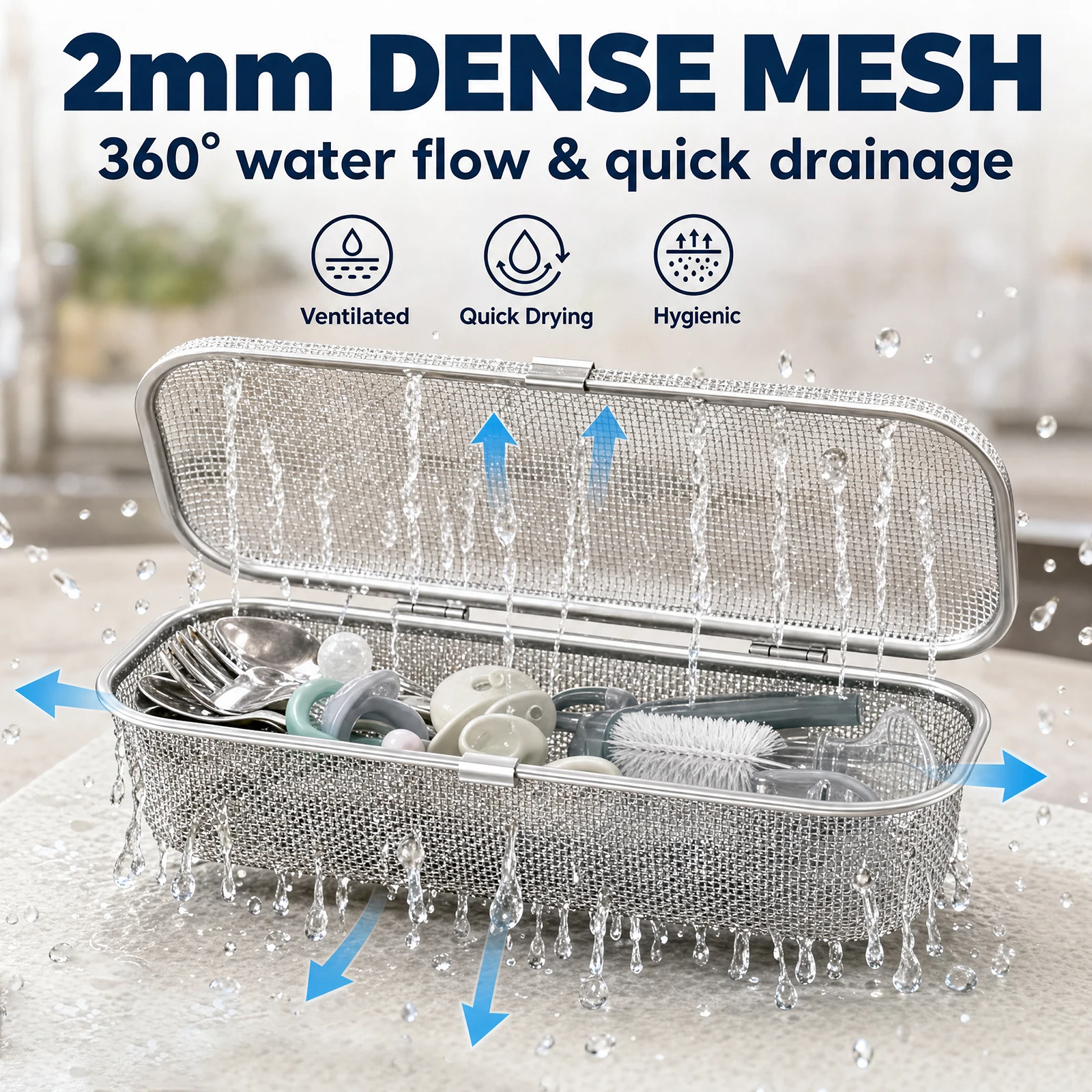 Dishwasher Basket 304 Stainless Steel Dishwasher Utensil Basket with Locking Lid Kitchen Fine Mesh Dishwasher Small Item Basket