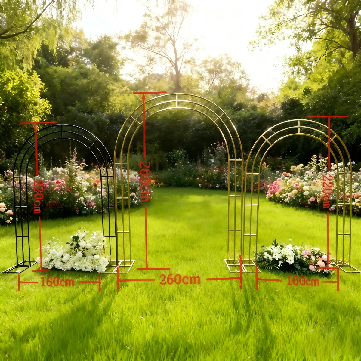 

Outdoor Wedding & Christmas Party Metallic Gold Arch Stand - Rustproof Metal Backdrop Frame for Floral Balloon Decoration