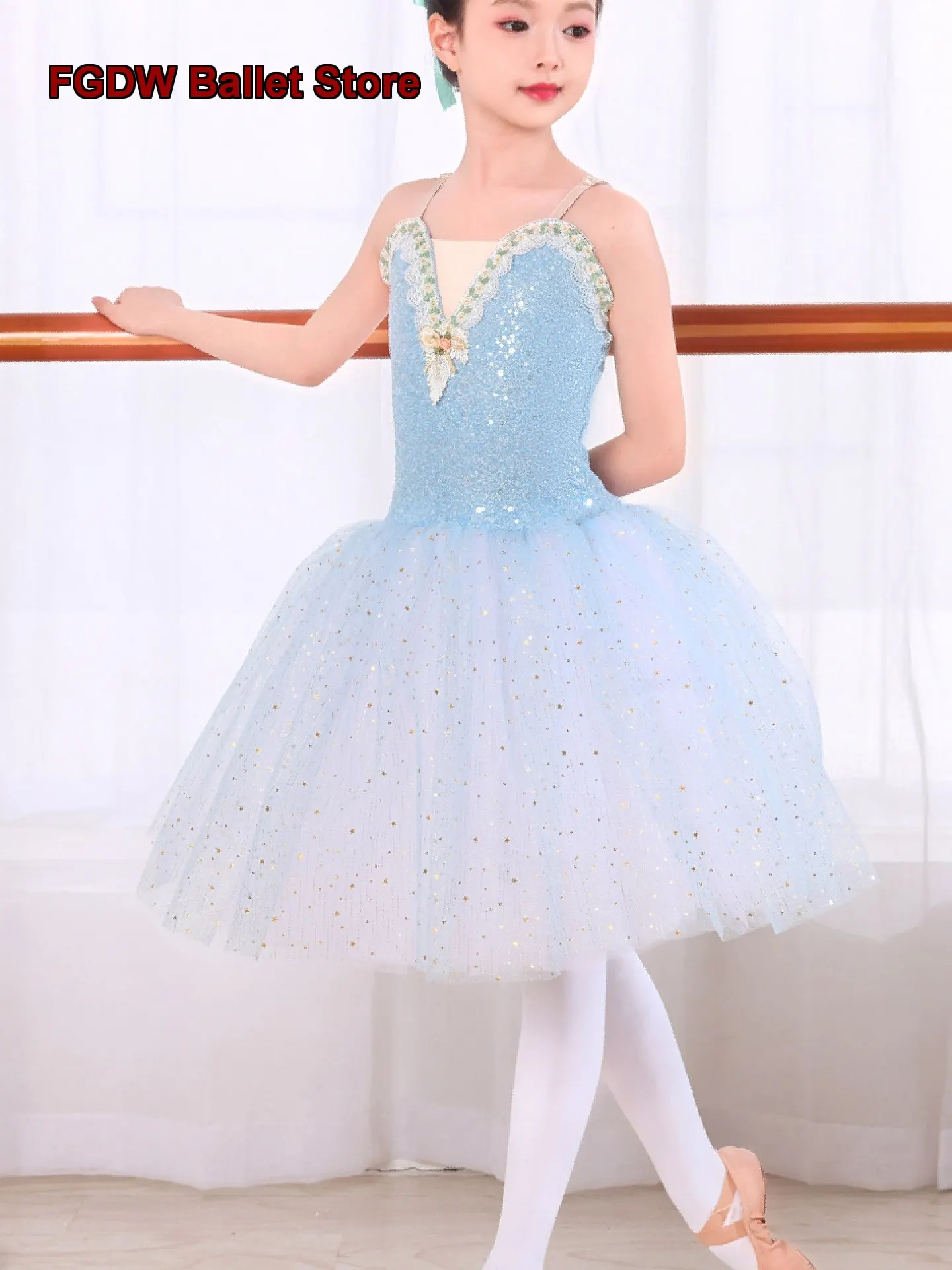 Girls Stage Performance Costume Modern Sequin Mesh Adult Ballet Dress Performance Costume