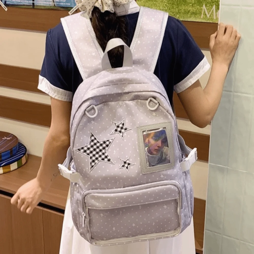 Harajuku Large Capacity Ita Backpack Nylon Clear Window Anime Badge Display Backpack Doll Bag Polka Dot School Bag for Students
