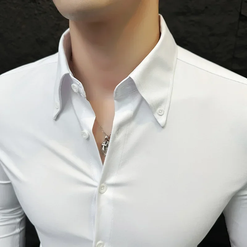 Hot Sale High Quality Men Shirt Long Sleeve Solid Color Causal Formal Business Shirt Brand Clothing Man Office Dress Shirts