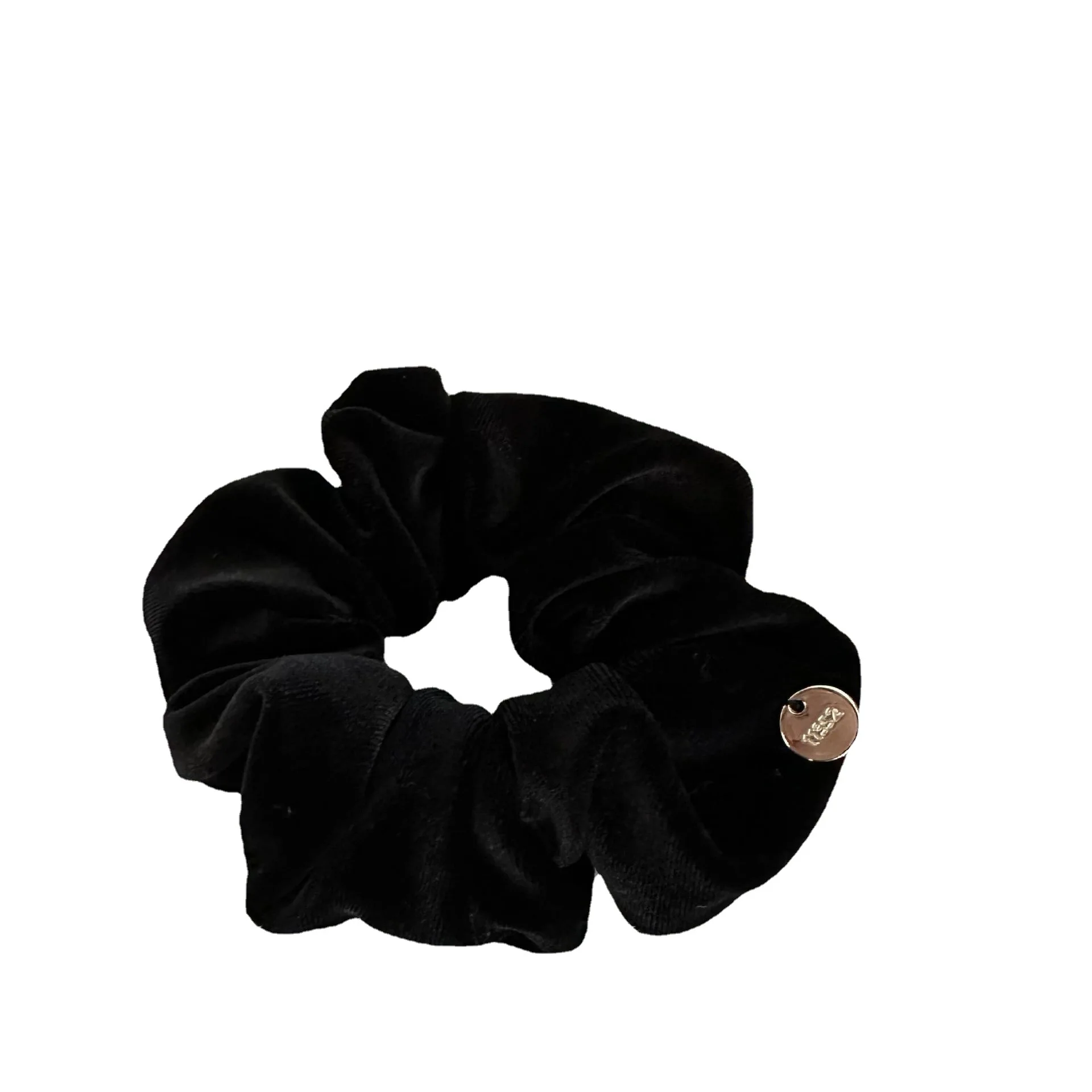 Elásticos de veludo para mulheres, scrunchies de cor sólida, laços, rabo de cavalo, acessórios para cabelo, pequena tabuleta dourada, elegante