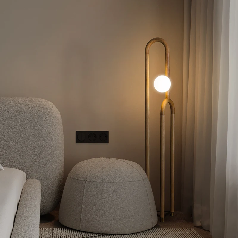 

Creative High-End Wooden Style Dark Wood Color Personalized Floor Lamp Living Room Bedroom Beside Sofa Decoration Standing Lamp