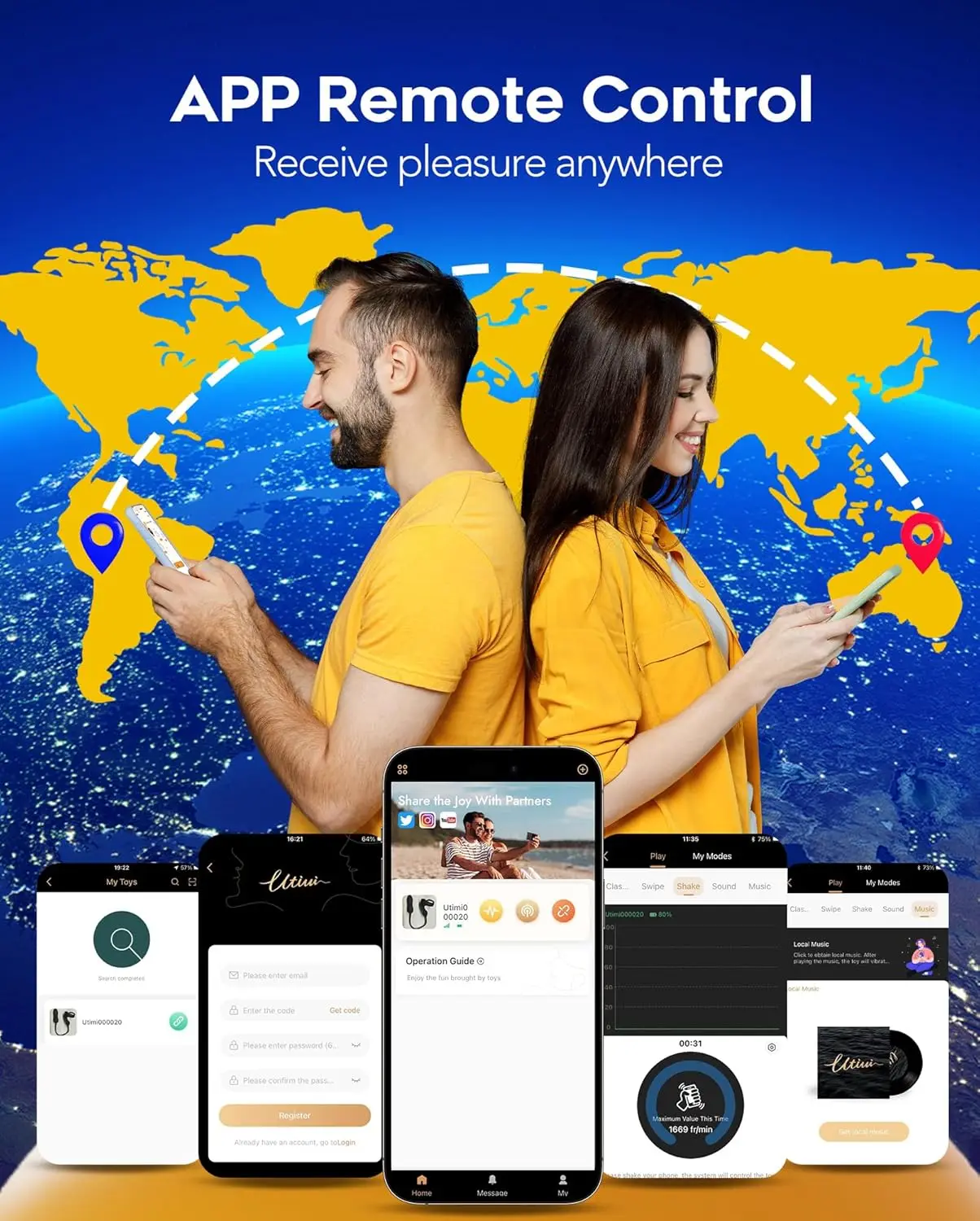 전립선 마사지기 진동 추진 - 플러그 플러그 앱 제어 8가지 진동 모드 P-포인트 장난감 진동 링 포함, 남성 쾌락 장난감