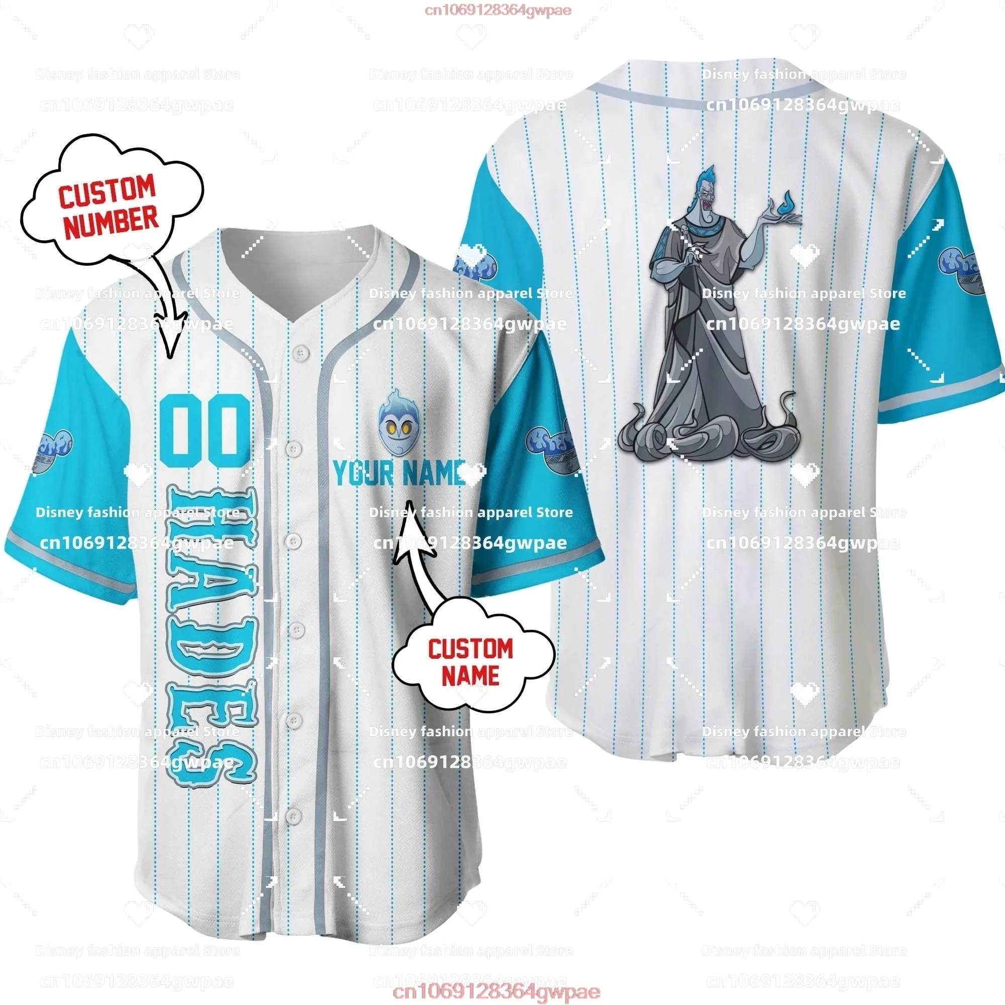 Villain Hades Baseball Jerseys Unisex Cartoon Graphics Casual Baseball Uniform Disney Custom Baseball Jerseys Casual Sweatshirt