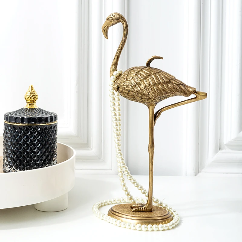 Nordic American high-end imported brass jewelry box dresser storage box decorative tray flamingo prop ornaments