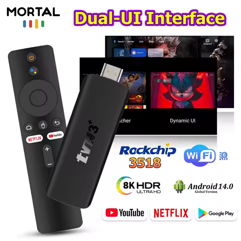 Android TV Stick TVR3+ RK3518 Android 14 Support 8K Video 4K Wifi6 Bluetooth 5.4 Video Media Player Voice Remote Smart TV Box