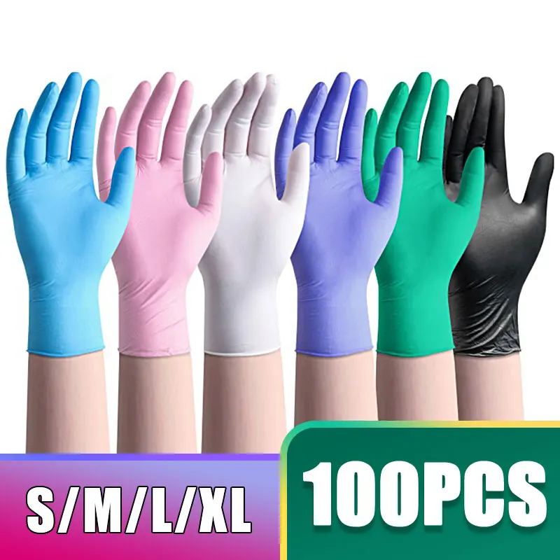 

100pcs Black Nitrile Gloves Household Cleaning Kitchen Food Grade Disposable Waterproof Work Thick Silicone Dishwashing Glove