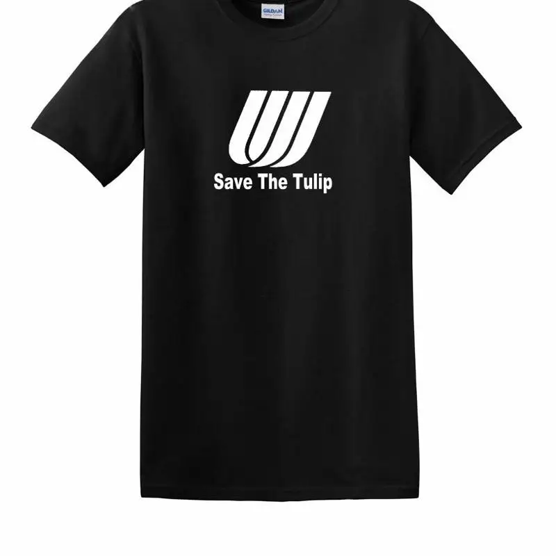 

United Airlines Save The Tulip Retro White Logo T Shirt US Black Cotton