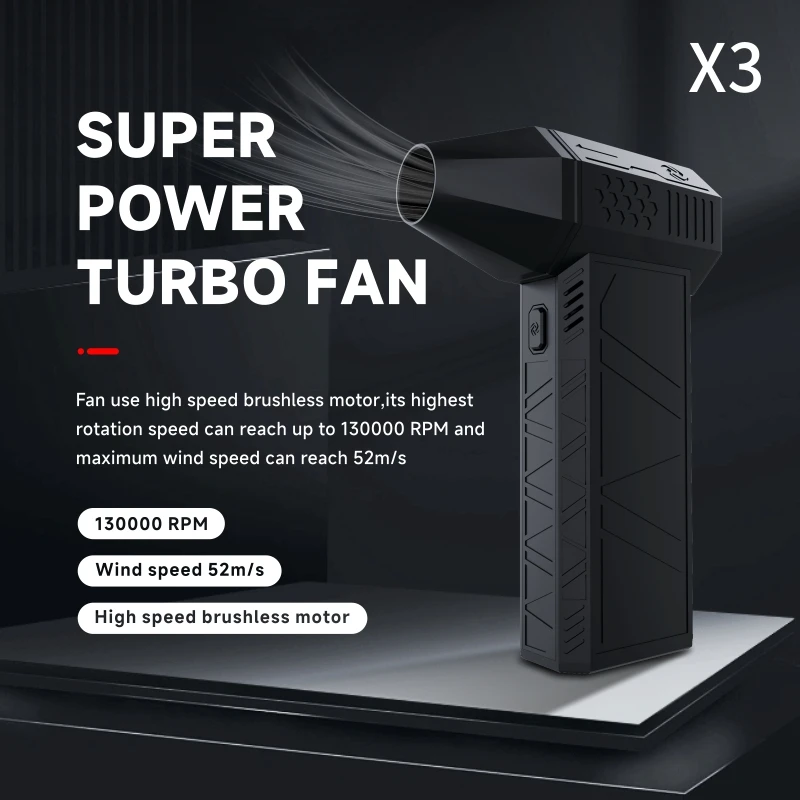 

X3 Violent Blowe Fan 3nd Generation Fans Handheld Brushless Violent Blower Mini Turbo Jet Wind Speed 52m/s 130000 RPM Blower