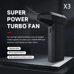 X3 Violent Blowe Fan 3nd Generation Fans Handheld Brushless Violent Blower Mini Turbo Jet Wind Speed 52m/s 130000 RPM Blower