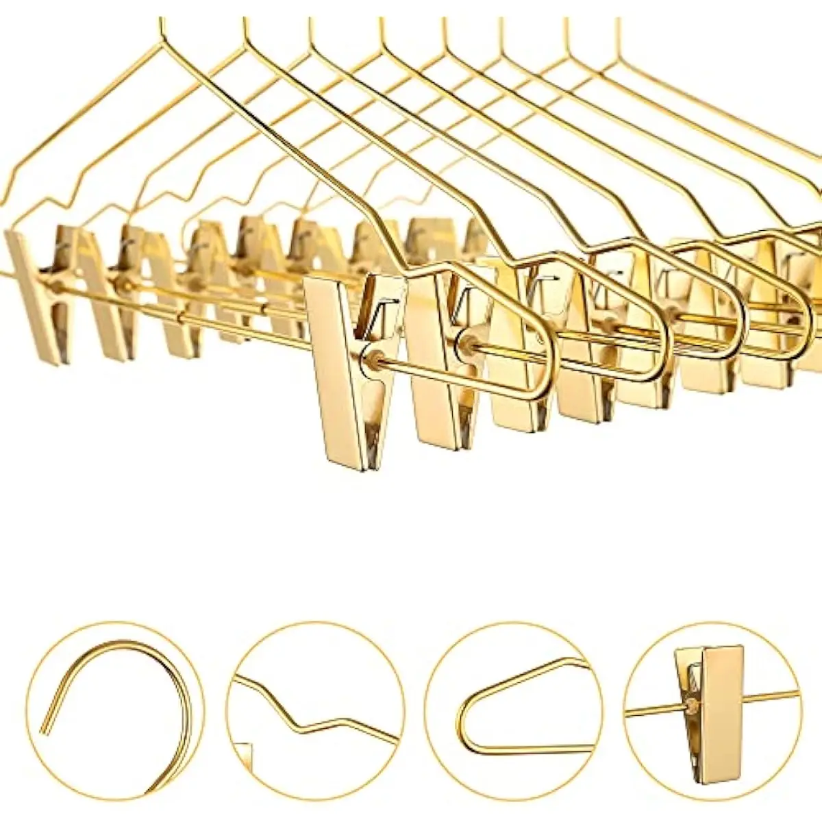 2pcs Clothes Hangers Metal Clips Hangers 16.5 Inch Rose Pants Wire Suit Coat Hanger for Storage & Display 2 Pcs（Golden）