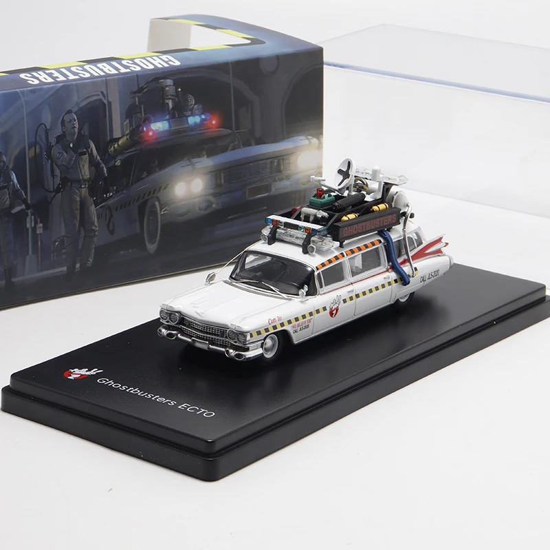 YS 1:64 고스트 버스 터즈 ECTO-1 밀러-유성 합금 자동차 다이캐스트 및 장난감 차량 자동차 모델 어린이를위한 미니어처 스케일 모델 자동차
