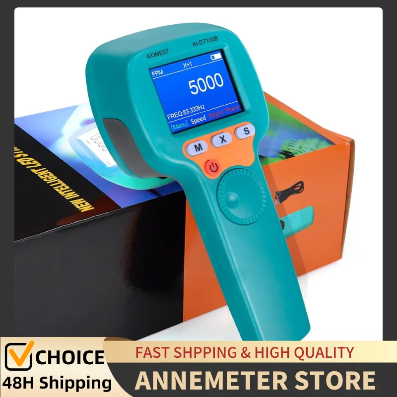 

Digital Handheld Stroboscope 60-99999 FPM, LED Stroboscope HP-DT100B, 1500 Lux Strobe Tachometer with Full-Color LCD Display