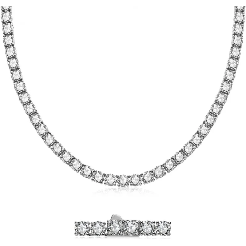 

AnuClub 32Cttw-81Cttw Moissanite Tennis Necklace Chain 925 Sterling Silver Round Cut D Color VVS1 Moissanites Classic Chains For