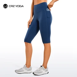 CRZ YOGA Women's Butterluxe Knee Length Capri Leggings 13 Inches - High Waisted Workout Yoga Long Biker Shorts with Pockets