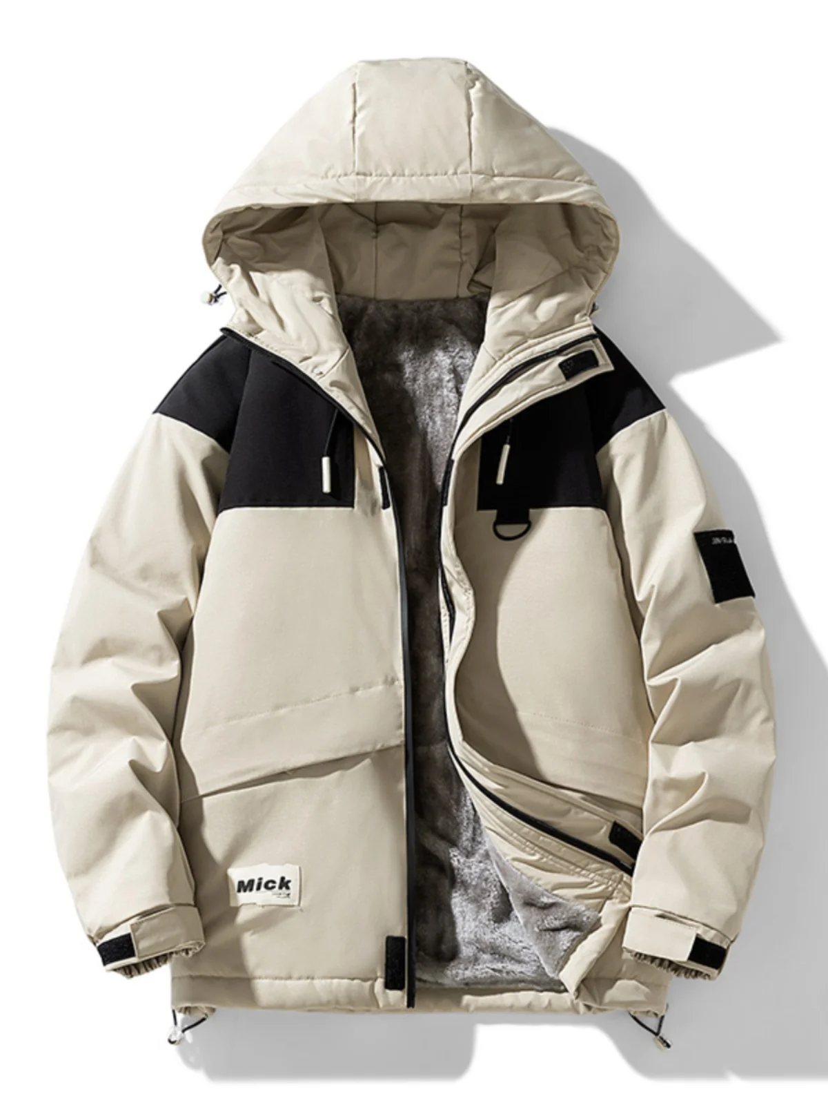 

Men's Fce Lined Thiened Hooded Jaet Warm Winter Coat Youth Punk Sle Windproof Polyester Nylon Cosite Fiber Jaet