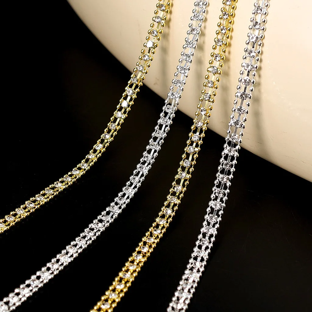 Rhinestone Claw Chain with Alloy Metal Beads Crystal Chain for DIY Craft Sewing Accessories Wedding Garment Decoration 90cm