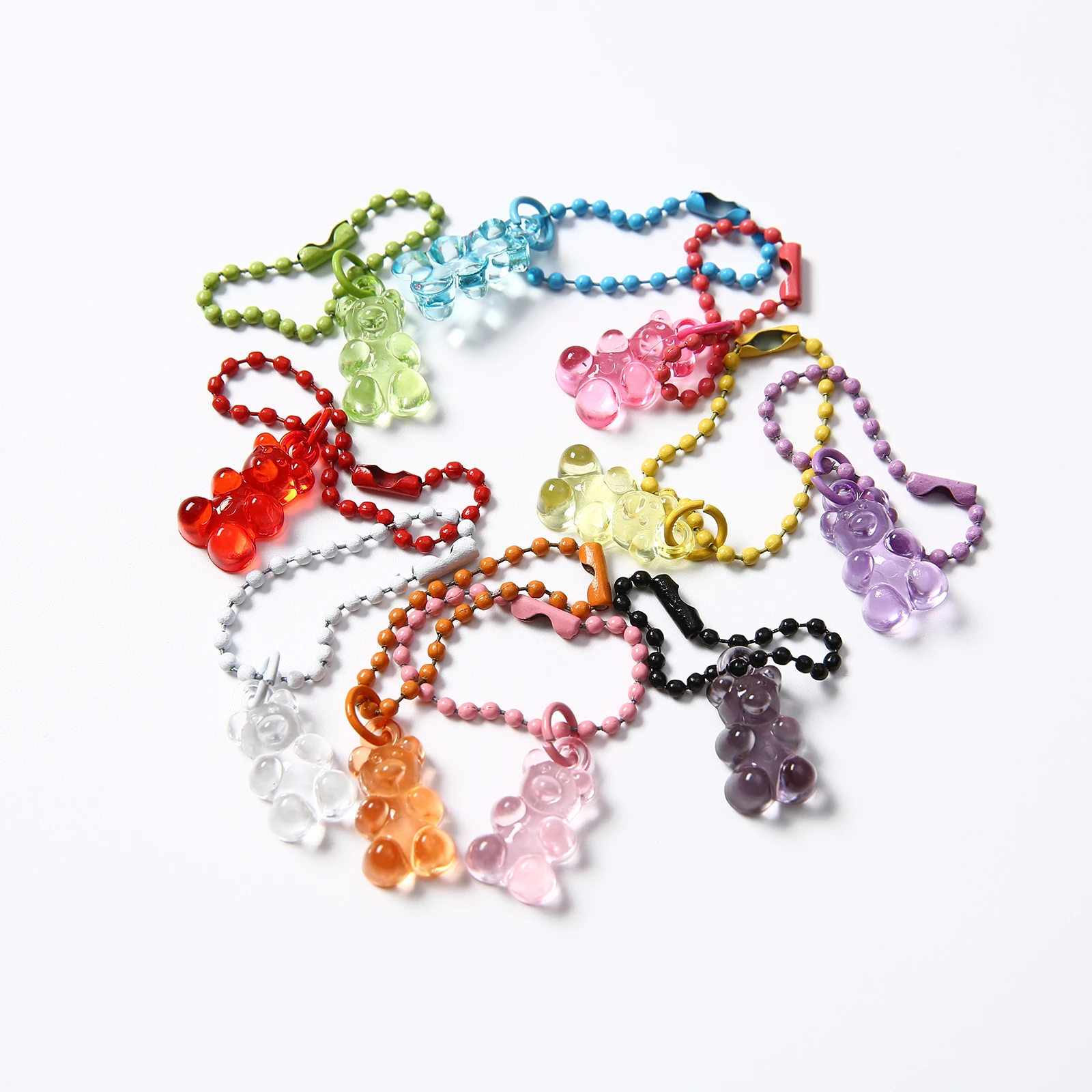 1/5/10/20/50 PCS Kawaii Transparent Gummy Bear Keychain Colorful Resin Bear Pendant with Bead Chain Cute Charm for Bag/Purse/Key