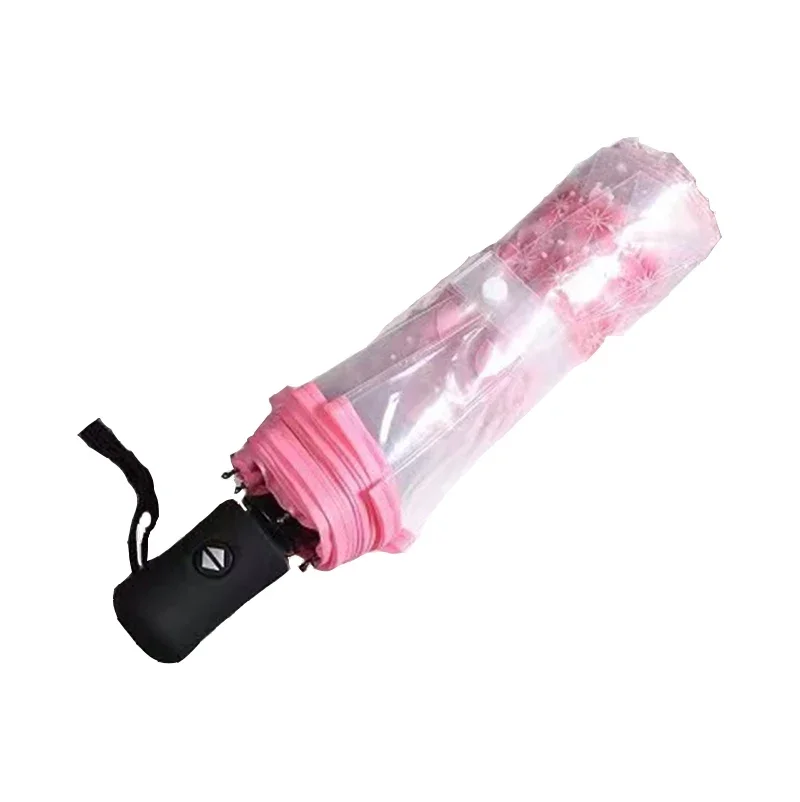 Transparent Cute Cherry Blossom Folding Umbrella Travel Portable Sunny Umbrella High-density Windshield Umbrella