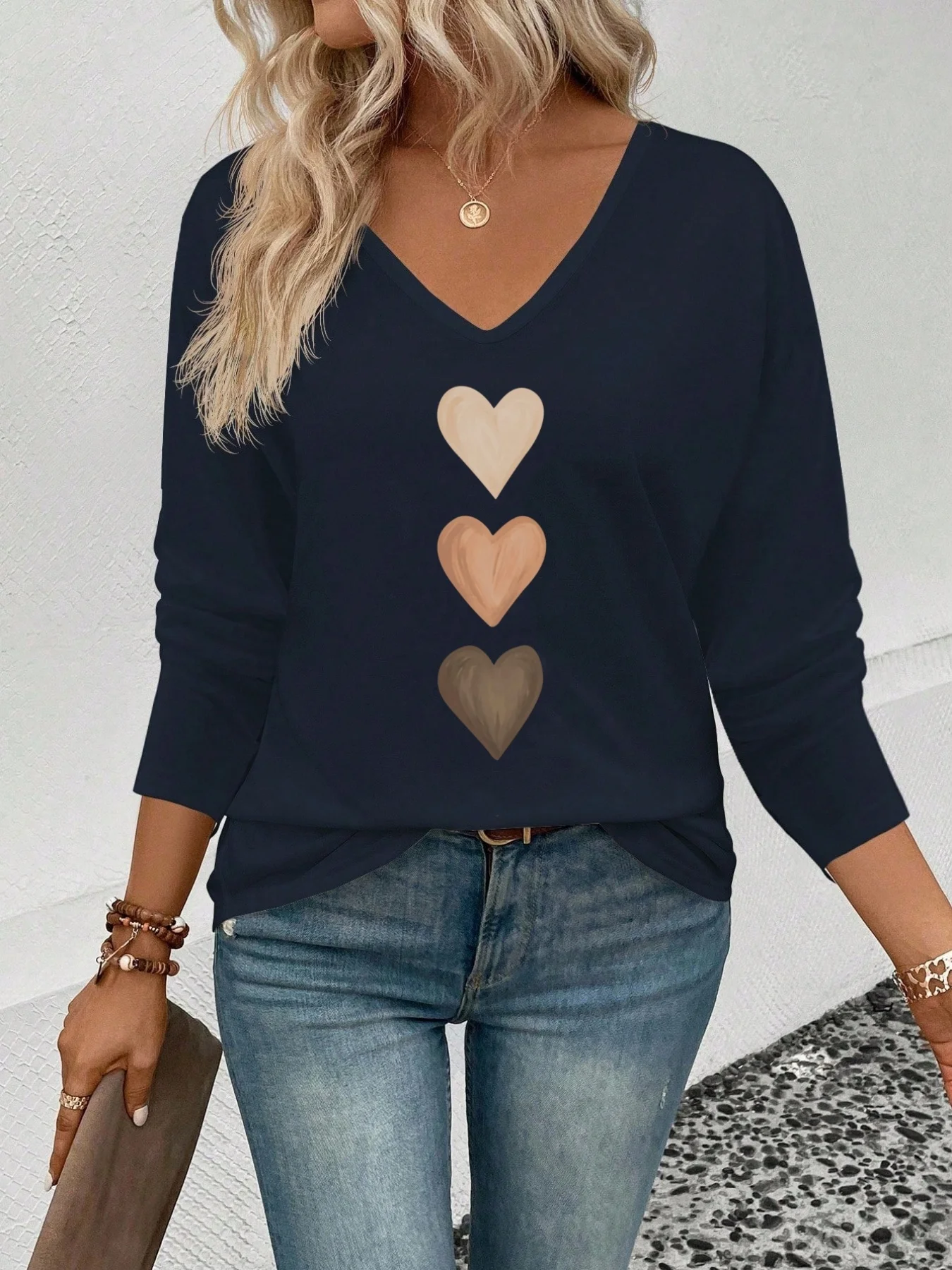 الخريف والشتاء الملابس النسائية الجديدة الحب المطبوعة الأزياء تنوعا الاتجاه الخامس الرقبة طويلة الأكمام #2