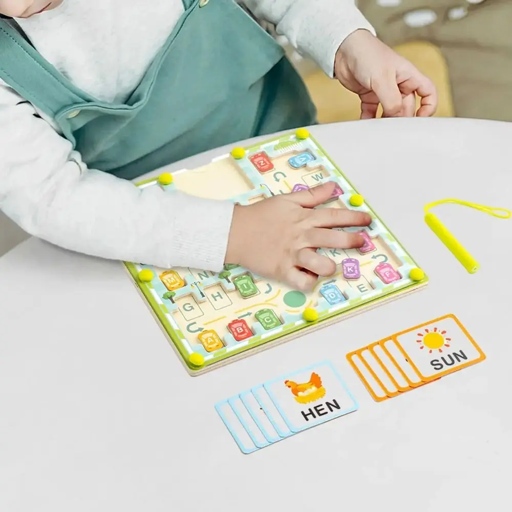 Wooden Magnetic Color Words Maze 26 English Letters Spelling Practice Letters Puzzle Puzzle Boards Portable Montessori