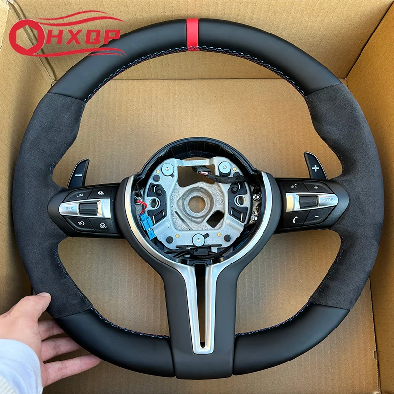 For BMW 3 /5 Series Alcantara Leather Steering Wheel With Paddles Button Assembly Accessories