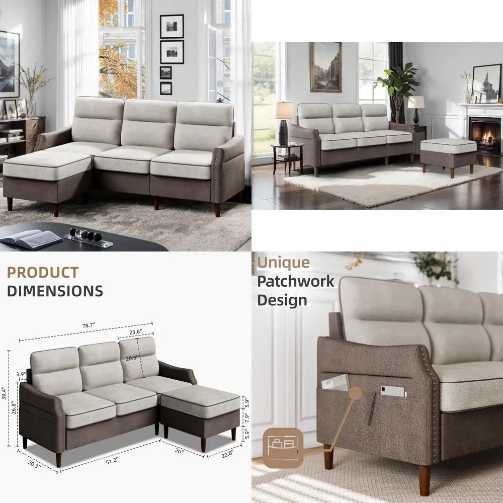 

l-shaped sectional sofa with side storage, convertible living room couch with reversible chaise and rivet accents