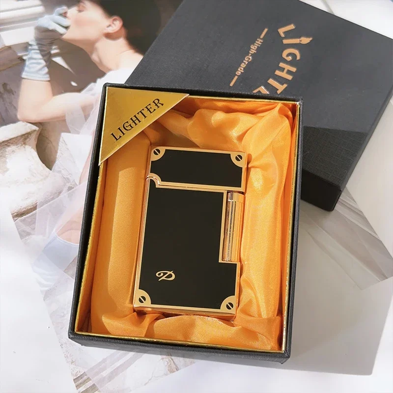 Genuine Steel Tone Loud Lighter Gas Inflatable Open Flame Metal Side Sliding Cigarette Lighter for Boyfriend Husband Gift Box