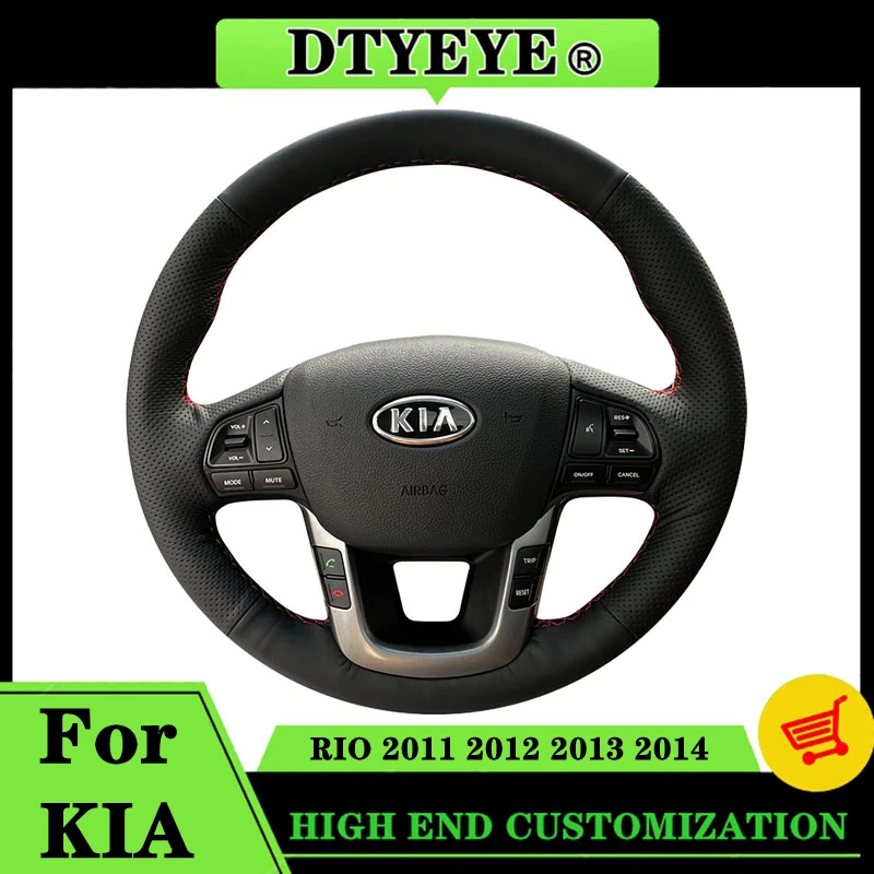 Customized Car Steering Wheel Cover For KIA RIO 2011-2014 Funda Volante Car Accessories DIY Genuine Leather Steering Wheel Braid