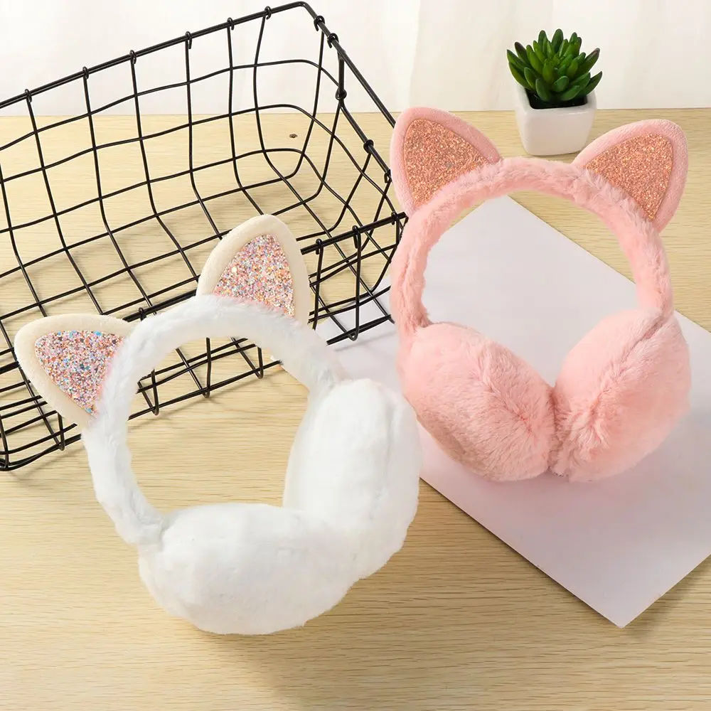 New Lovely Winter Warm Cat Ear Warmers Glitter Ears Plush Earmuffs for Women Playful Girls Ear Muffs Cold Protection Warm Hot