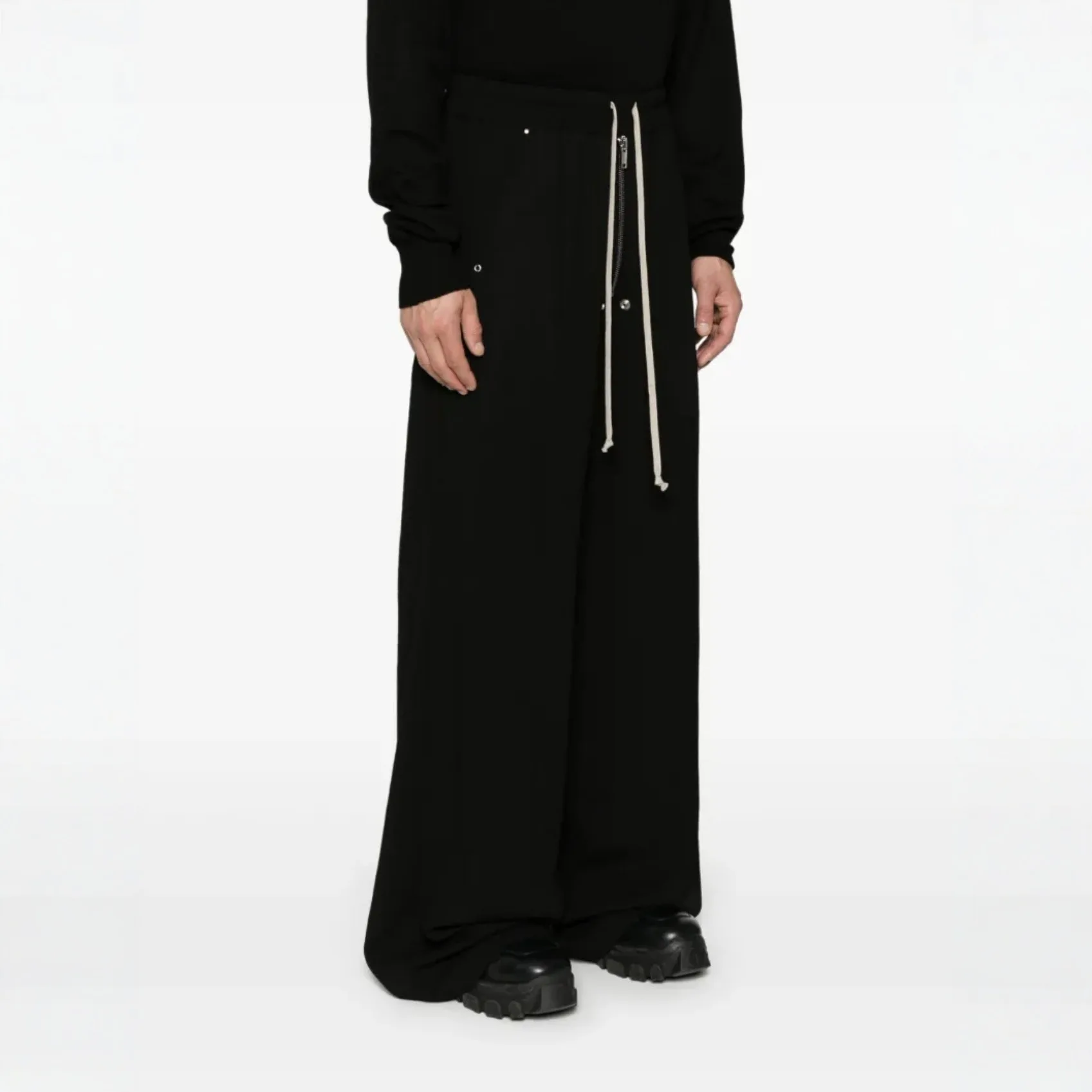 High Street RO Style Cotton Pants Men's Loose and Casual Versatile Wide Leg Mop Drawstring Sweatpants Women Clothing