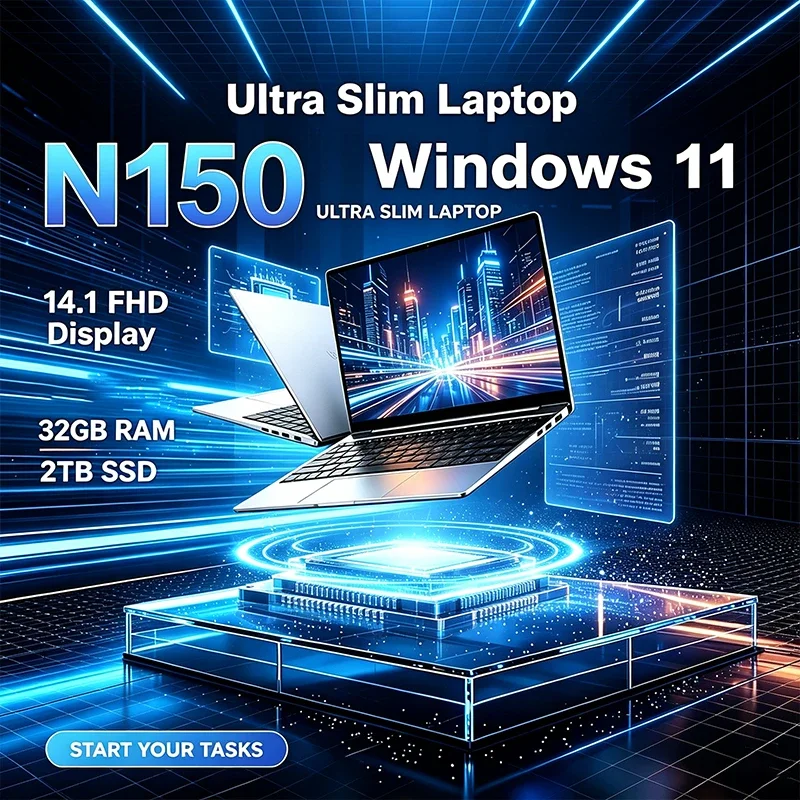 14.1 Inch High Refresh Rate Laptop Intel N150 120Hz IPS Screen 32GB DDR4 RAM 2TB PCIe SSD Backlit Keyboard Long Battery Life