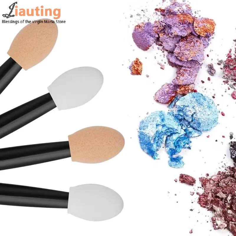 100/200 قطعة من إسفنجة ظلال العيون المزدوجة الجانبين للاستعمال مرة واحدة مع حاوية لفرش ظلال العيون وأداة توزيع المكياج #4