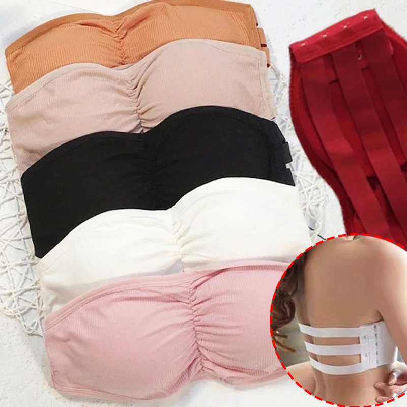 

Summer Strapless Bra Women Invisible One-piece Wrapped Tube Top with Removable Pads Sexy Underwear Lingerie Cropped Tanks Girls