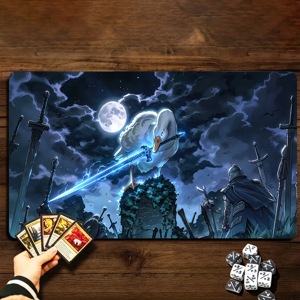 Big White Goose and Magic Sword TCG Playmat Magic Playmat Stitched Edge Anti-slip base Gathering Gaming Mat Trading Card Game