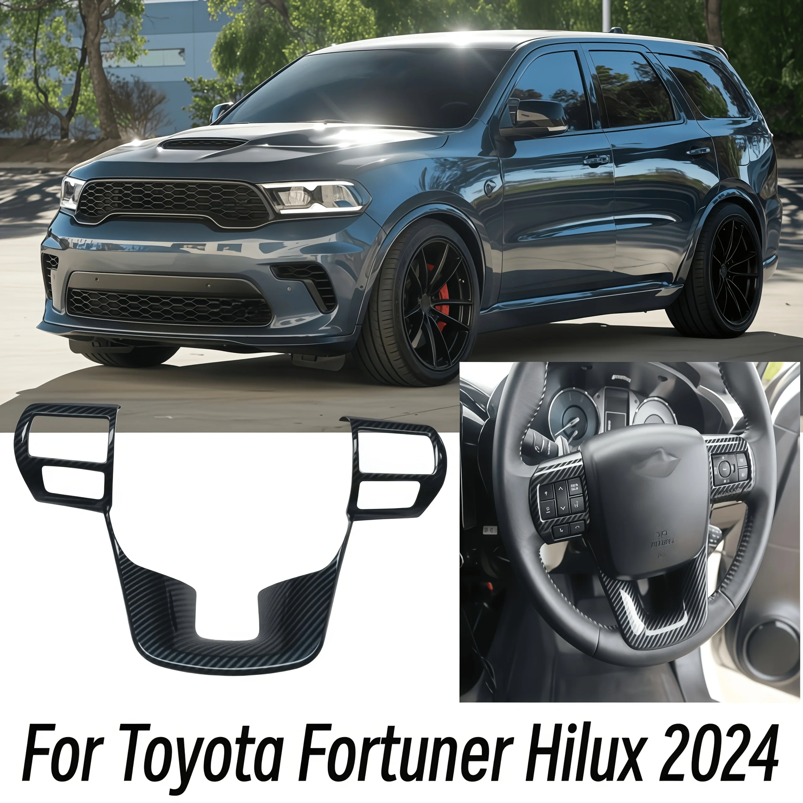 For Toyota Fortuner Hilux 2024 ABS Carbon Fiber Car Steering Wheel Cover Trim Frame Decoration Interior Accessories