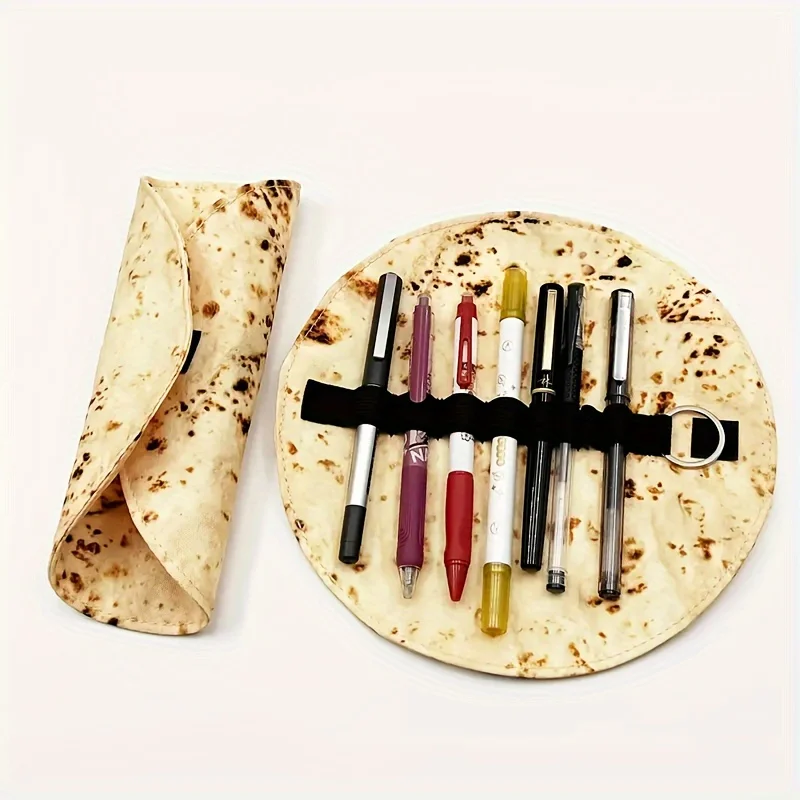 Vibrante estuche para lápices Canvas Pancake Burrito - Estuche portátil para papelería con diseño de almacenamiento - Duradero, resistente al agua